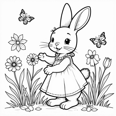A Bunny In A Dress Coloring Page