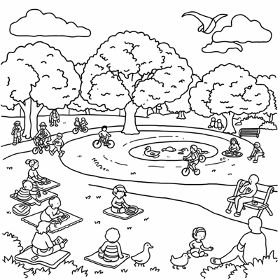 Outdoor Summer Activities Coloring Page