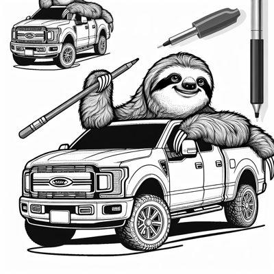 A Realistic Sloth Driving A 2023 Realistic Toyota... Coloring Page