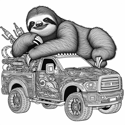 A Realistic Sloth Driving A 2023 Realistic Toyota... Coloring Page