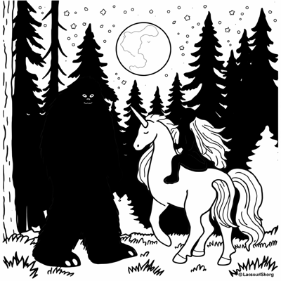 Sasquatch In Front Of A Unicorn There Is An Alien... Coloring Page
