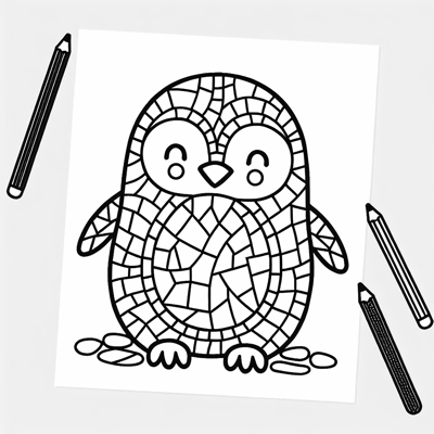 Mosaic Penguin Coloring Page