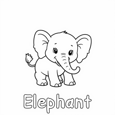 The Words Elephant On The Bottom Of Page CUTE... Coloring Page