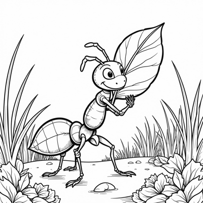Ant Holding A Piece Of A Leaf Cartoon Coloring Page