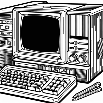 Old Desk Computer Vibrant Fun And Simple Without... Coloring Page