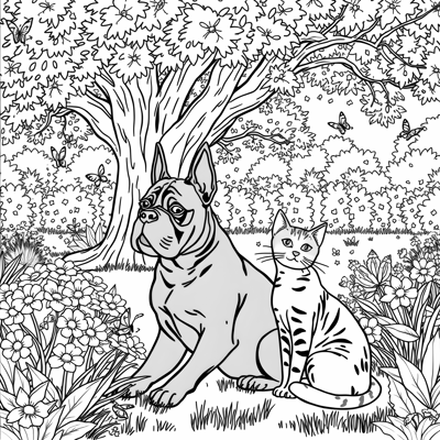 A Cane Corso Dog And An Orange Tabby Cat Coloring Page