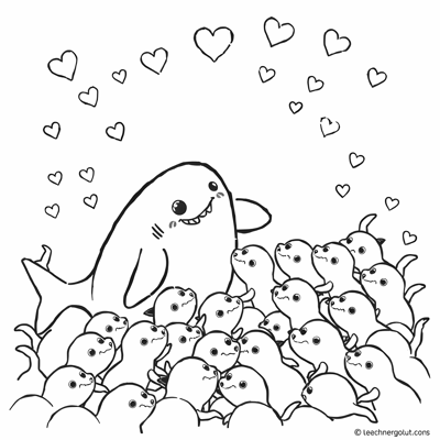 A Mole And A Shark In Love Surrounded By Lots And... Coloring Page