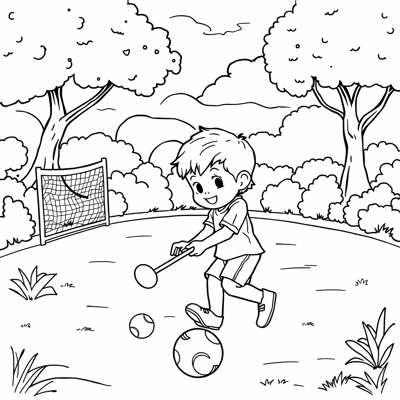 Child Playing Bocce On A Dirt Field Coloring Page