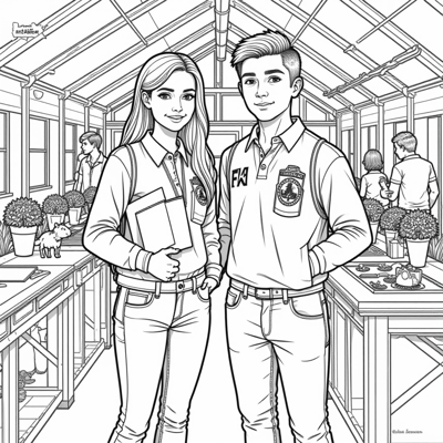 A Female And Male FFA Member Holding Items That... Coloring Page