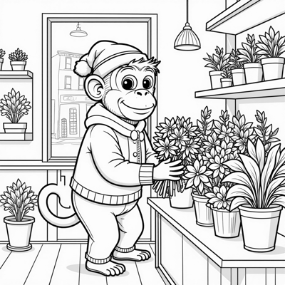 A Singular Monkey That Is A Professional Floralist... Coloring Page