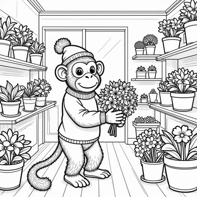 A Singular Monkey That Is A Professional Floralist... Coloring Page