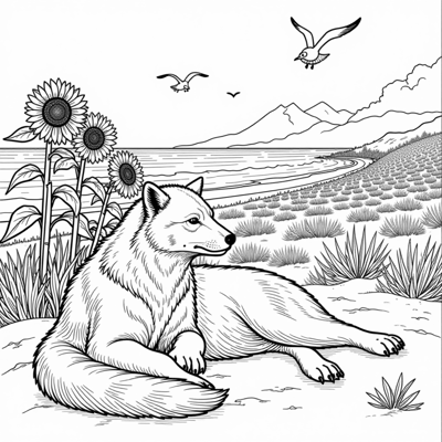 A Wolverine Wearing A Swimsuit On A Majestic Beach... Coloring Page