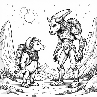 An Intense Confrontation Between The Cow Astronaut... Coloring Page
