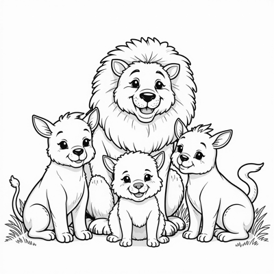 A Group Of Animals Gathered. Coloring Page