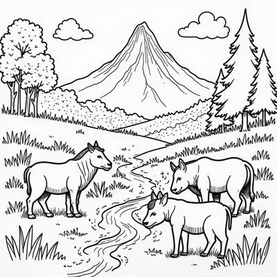 A Gathering Of Animals Coloring Page
