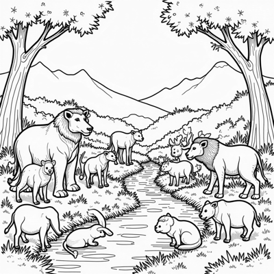 A Gathering Of Animals Coloring Page