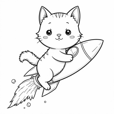 Create A Fluffy Cat In A Rounded Rocket Ship... Coloring Page