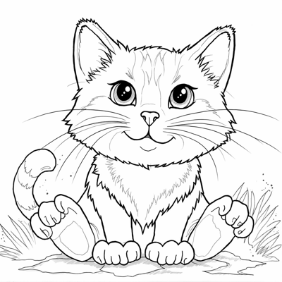A Cat Is Sitting On The Ground. Coloring Page