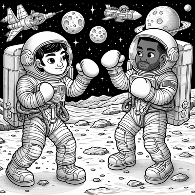 A Spaceman Boxing Another Spaceman On The Moon Coloring Page
