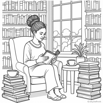 A Reading African Woman Coloring Page