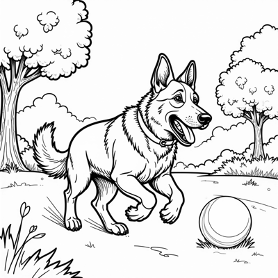 German Dog Runs. Coloring Page