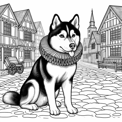 A Husky In Elizabethan England Coloring Page