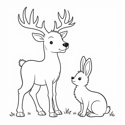 A Deer Lies In A Woody Flowering Field Next To It... Coloring Page