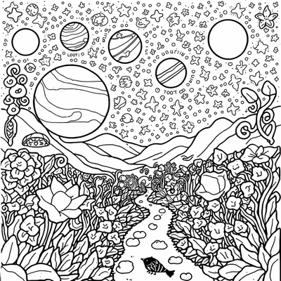 Celestial Gardens Planets Moons And Stars... Coloring Page