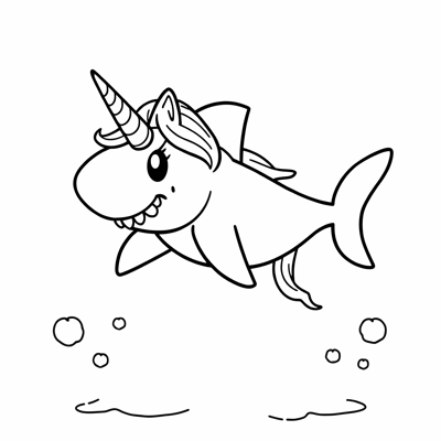 Unicorn Baby Shark Coloring Page