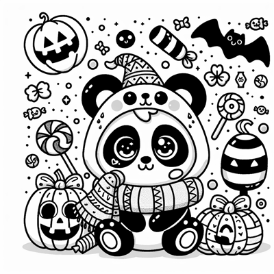 Cozy Kawaii Panda Bear Halloween Coloring Page