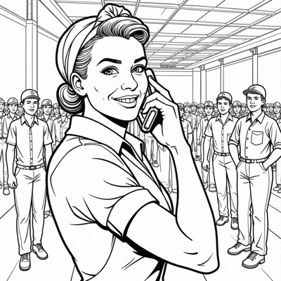 Rosie The Riveter With A Cell Phone Coloring Page