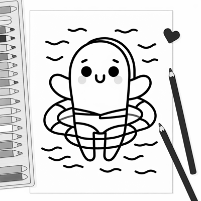 Ghost In A Bathing Suit In The Pool Coloring Page