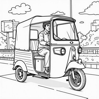 Rickshaw On The Highway Coloring Page
