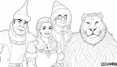 A Woman A Man And A Lion Are Standing Together The... Coloring Page