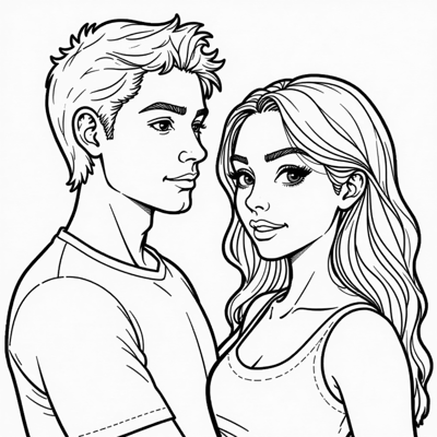 Pixel Art Of A Male And Female Coloring Page