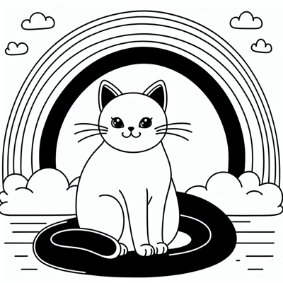 Cat With A Rainbow Coloring Page