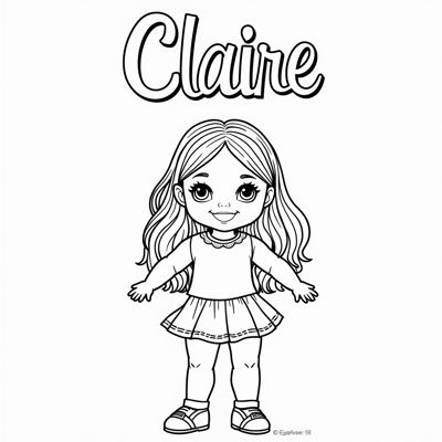 The Words "Claire" On The Top Of Page, A Doll Coloring Page