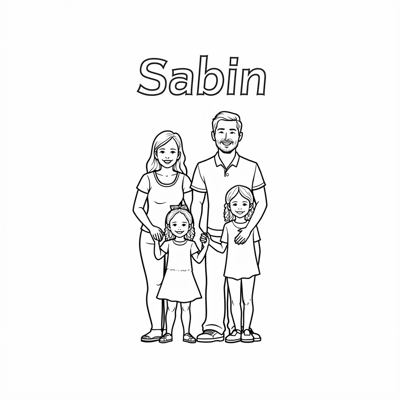 The Words Sabin On The Top Of Page A Family With A... Coloring Page