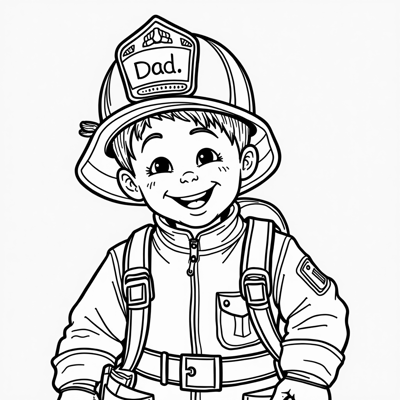The Words "Dad" On The Top Of Page, A Firefighter Coloring Page