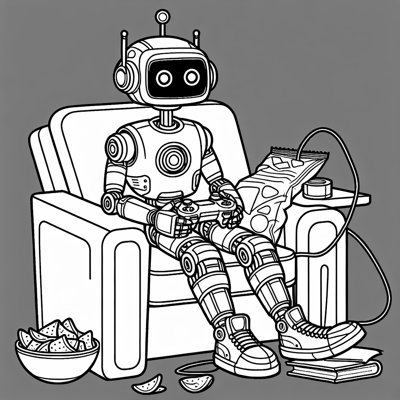 A Teenage Robot Playing A Video Game With Computer... Coloring Page