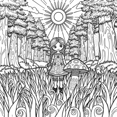 A Nordic Girl Standing On Grass On The Grass Is A... Coloring Page