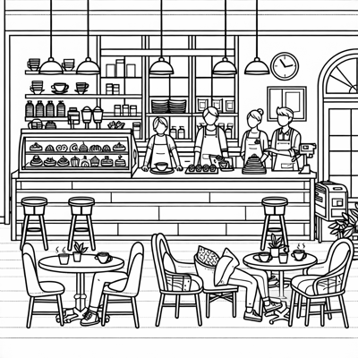 Simple Coffee Shop Coloring Page