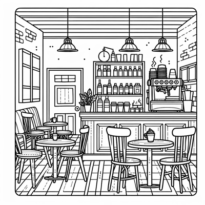 Simple Coffee Shop Coloring Page