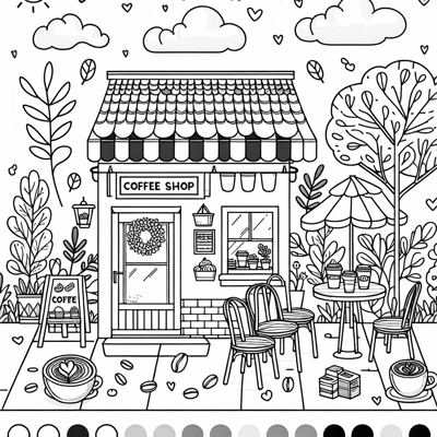 Simple Coffee Shop Coloring Page