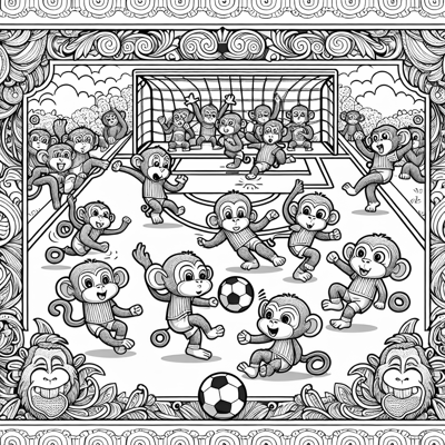 Monkeys Playing Soccer Coloring Page
