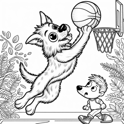 Dog Dunking A Basketball On A Persons Head Coloring Page