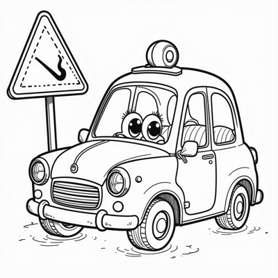 Traffic Signs And A Car Coloring Page