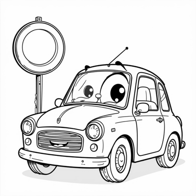 Traffic Signs And A Car Coloring Page