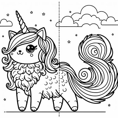 Unicorn Cat Coloring Page