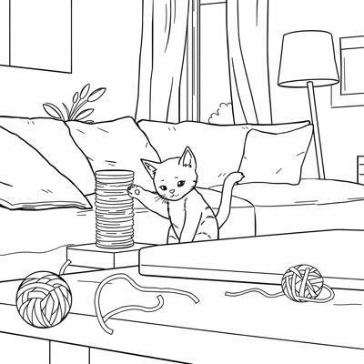 Easy Bold Cozy And Comfy The Baby Cat Make His... Coloring Page